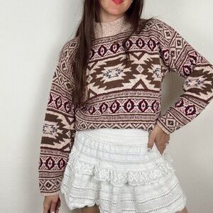 Vintage Croquet Club Aztec Southwestern Geometric Print Sweater